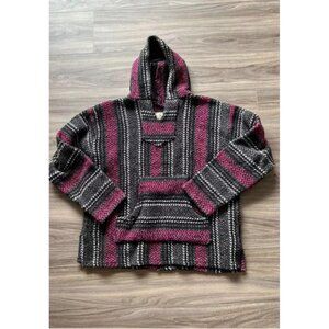 Vintage Baja‎ Joe Pink Stripes Boho Hoodie Pullover Surf Drug Rug Size XL